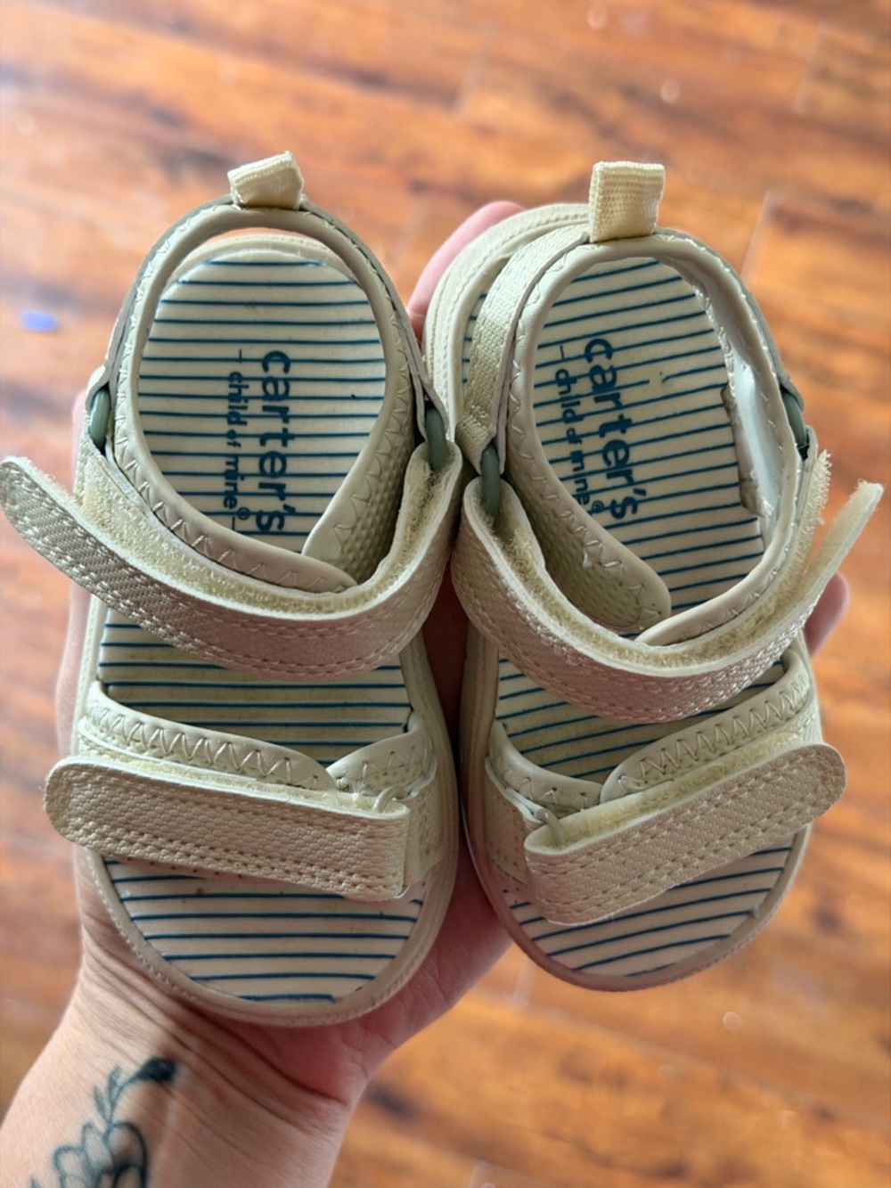 Carter's Cream/Tan Baby Sandals with Striped Insole